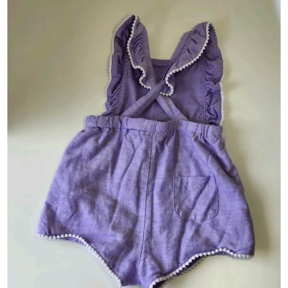 Janie And Jack Lavendar Pom Pom Trim One Piece Size 6-12 Months‎ Linen Blend